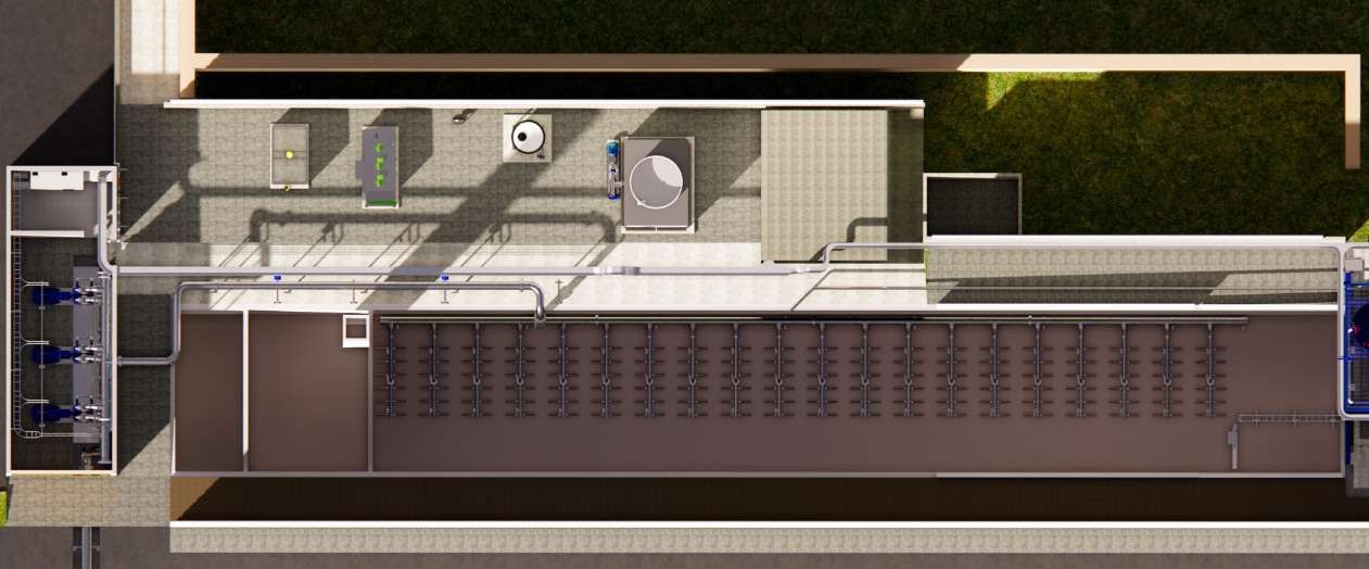 Render de la vista superior del reactor biológico de la PTAR textil de 3,000 m³/día en Papalotla, Tlaxcala